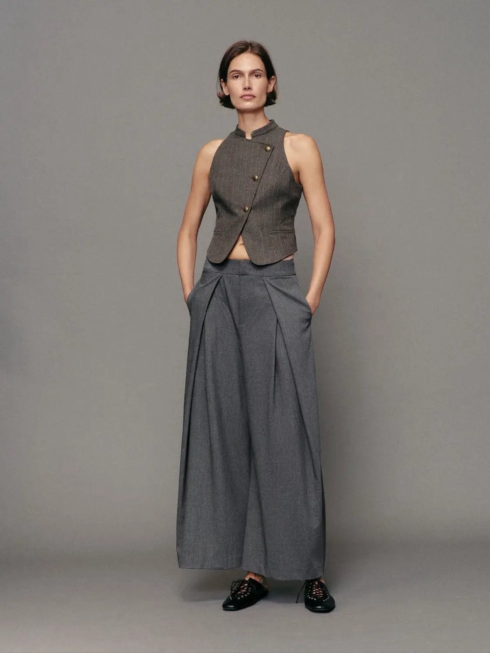 High-Rise Grey Wide-Leg Trousers
